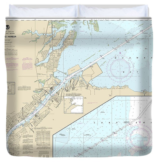 Nautical Chart 14847 Toledo Harbor, Entrance Channel Harbor Duvet Cover