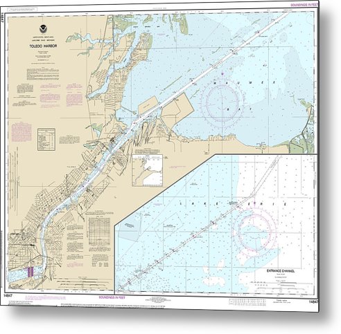 A beuatiful Metal Print of the Nautical Chart-14847 Toledo Harbor, Entrance Channel-Harbor - Metal Print by SeaKoast.  100% Guarenteed!