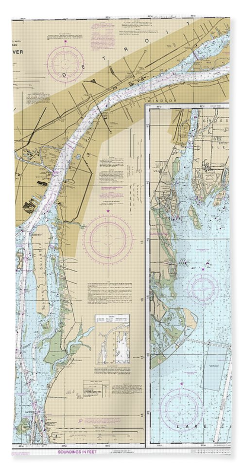 Nautical Chart-14848 Detroit River - Bath Towel