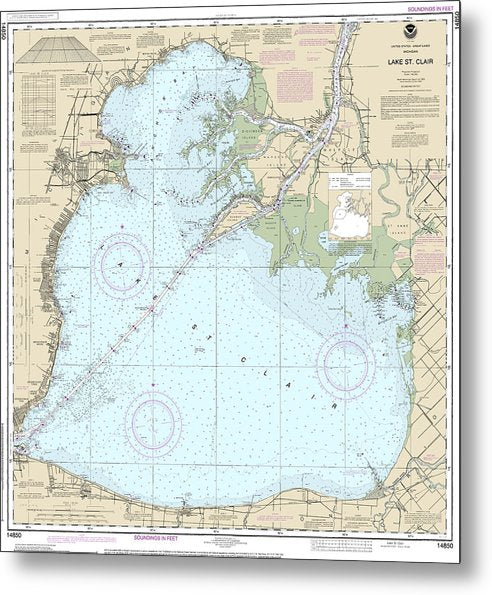 A beuatiful Metal Print of the Nautical Chart-14850 Lake St Clair - Metal Print by SeaKoast.  100% Guarenteed!