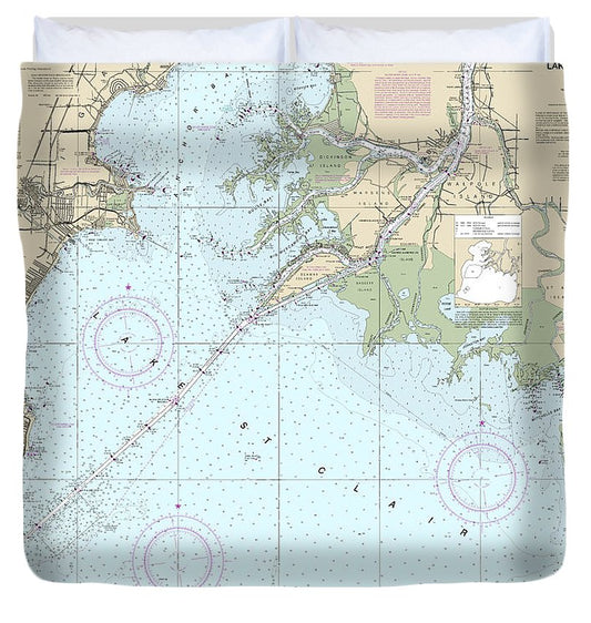 Nautical Chart 14850 Lake St Clair Duvet Cover