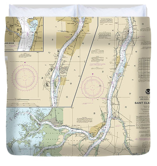 Nautical Chart 14852 St Clair River, Head St Clair River Duvet Cover
