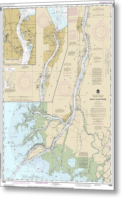 A beuatiful Metal Print of the Nautical Chart-14852 St Clair River, Head-St Clair River - Metal Print by SeaKoast.  100% Guarenteed!