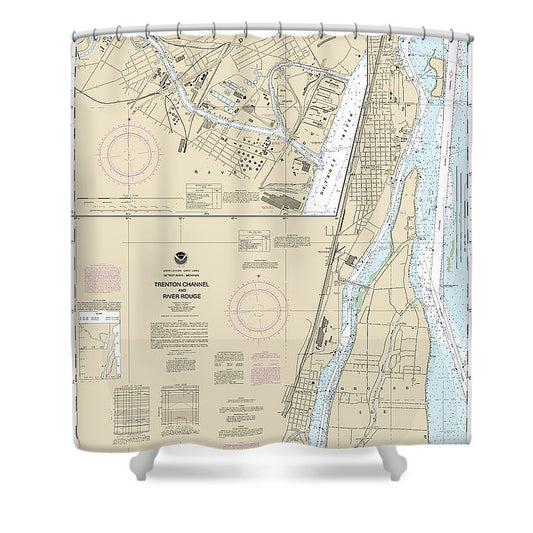 Nautical Chart 14854 Trenton Channel River Rouge, River Rouge Shower Curtain