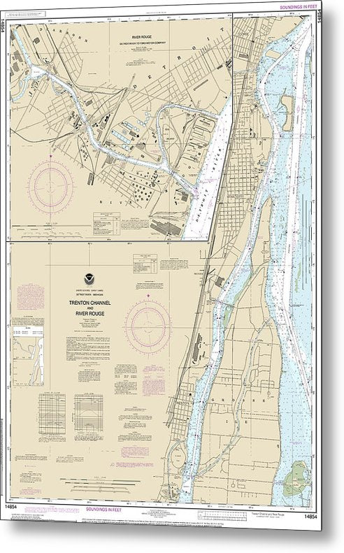 A beuatiful Metal Print of the Nautical Chart-14854 Trenton Channel-River Rouge, River Rouge - Metal Print by SeaKoast.  100% Guarenteed!