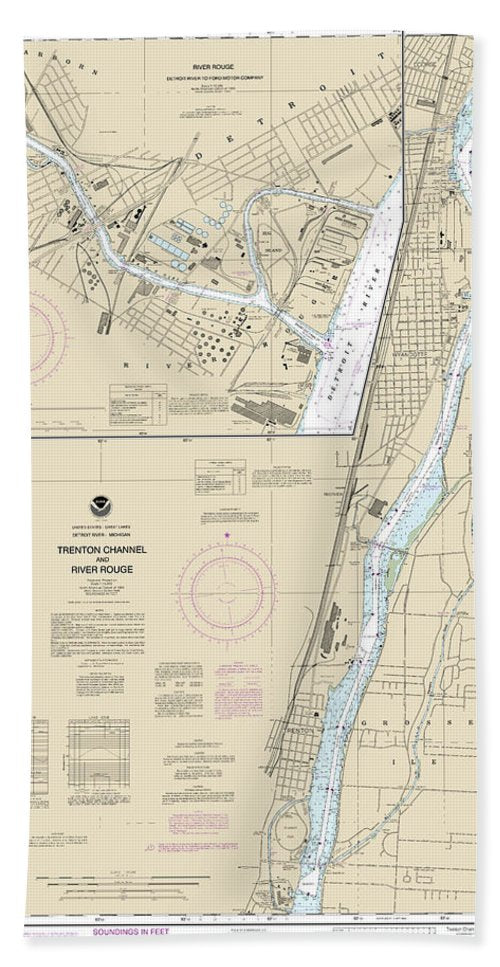 Nautical Chart-14854 Trenton Channel-river Rouge, River Rouge - Beach Towel