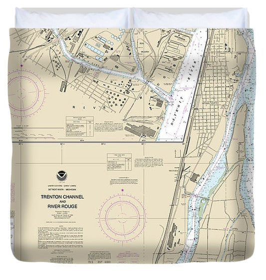 Nautical Chart 14854 Trenton Channel River Rouge, River Rouge Duvet Cover