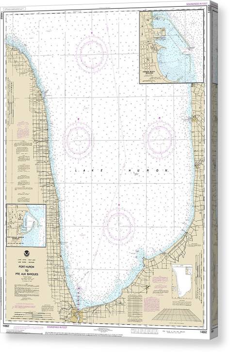 Nautical Chart-14862 Port Huron-Pte Aux Barques, Port Sanilac, Harbor Beach Canvas Print