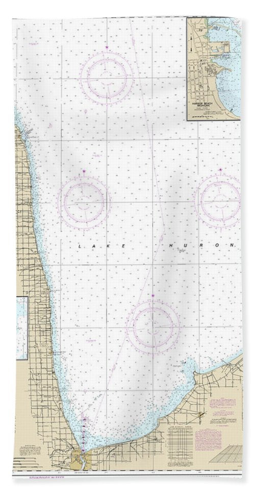 Nautical Chart-14862 Port Huron-pte Aux Barques, Port Sanilac, Harbor Beach - Beach Towel