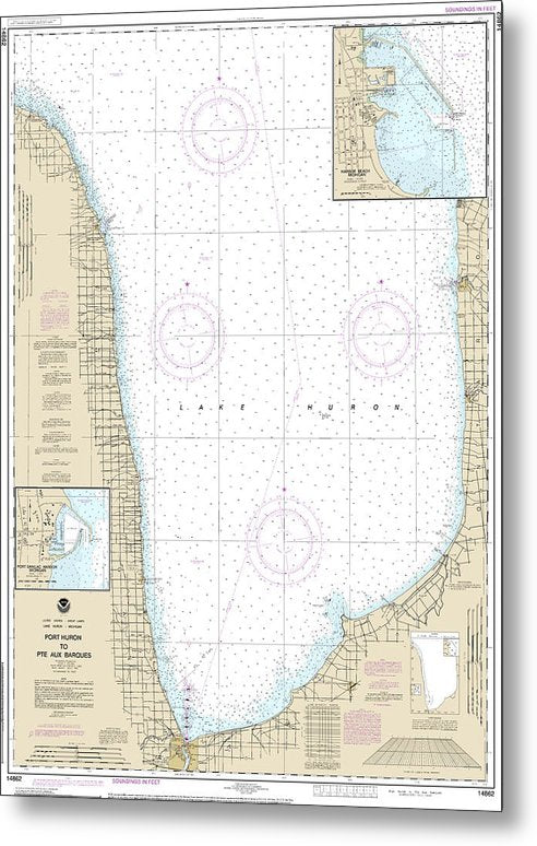 A beuatiful Metal Print of the Nautical Chart-14862 Port Huron-Pte Aux Barques, Port Sanilac, Harbor Beach - Metal Print by SeaKoast.  100% Guarenteed!