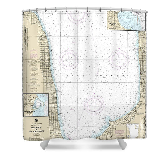 Nautical Chart 14862 Port Huron Pte Aux Barques, Port Sanilac, Harbor Beach Shower Curtain