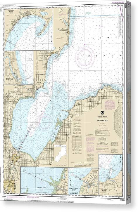 Nautical Chart-14863 Saginaw Bay, Port Austin Harbor, Caseville Harbor, Entrance-Au Sable River, Sebewaing Harbor, Tawas Harbor Canvas Print