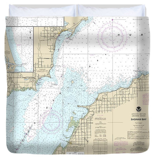 Nautical Chart 14863 Saginaw Bay, Port Austin Harbor, Caseville Harbor, Entrance Au Sable River, Sebewaing Harbor, Tawas Harbor Duvet Cover