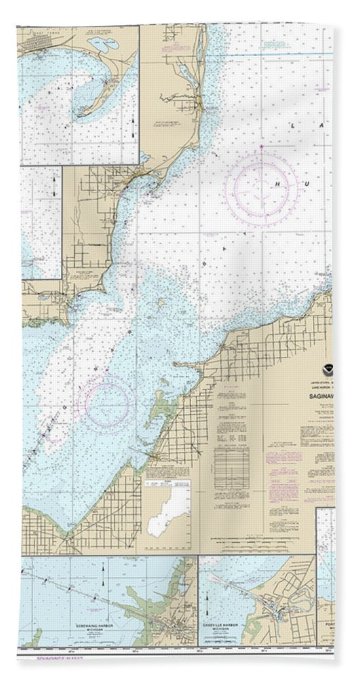 Nautical Chart-14863 Saginaw Bay, Port Austin Harbor, Caseville Harbor, Entrance-au Sable River, Sebewaing Harbor, Tawas Harbor - Beach Towel