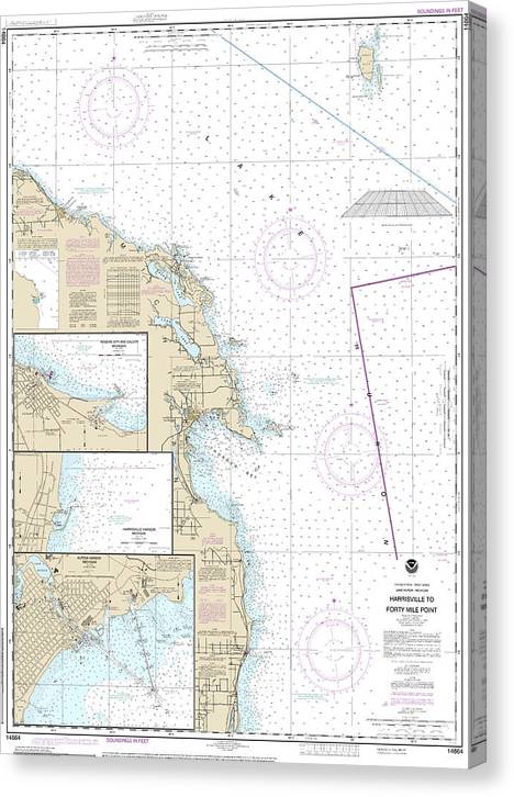 Nautical Chart-14864 Harrisville-Forty Mile Point, Harrisville Harbor, Alpena, Rogers City-Calcite Canvas Print