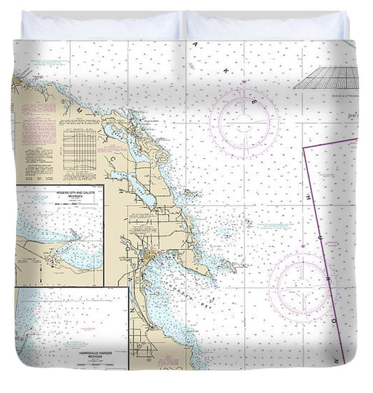 Nautical Chart 14864 Harrisville Forty Mile Point, Harrisville Harbor, Alpena, Rogers City Calcite Duvet Cover