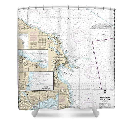Nautical Chart 14864 Harrisville Forty Mile Point, Harrisville Harbor, Alpena, Rogers City Calcite Shower Curtain