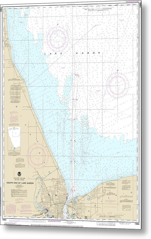 A beuatiful Metal Print of the Nautical Chart-14865 South End-Lake Huron - Metal Print by SeaKoast.  100% Guarenteed!