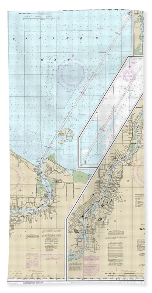 Nautical Chart-14867 Saginaw River - Bath Towel