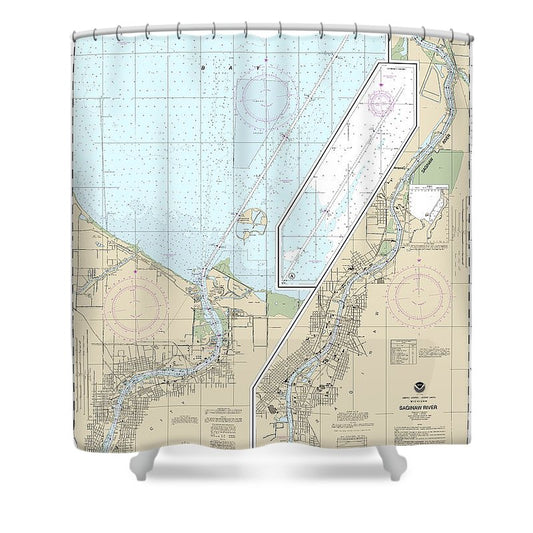 Nautical Chart 14867 Saginaw River Shower Curtain