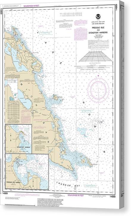 Nautical Chart-14869 Thunder Bay Island-Presque Isle, Stoneport Harbor, Resque Isle Harbor Canvas Print
