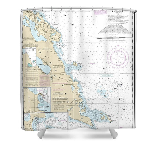 Nautical Chart 14869 Thunder Bay Island Presque Isle, Stoneport Harbor, Resque Isle Harbor Shower Curtain