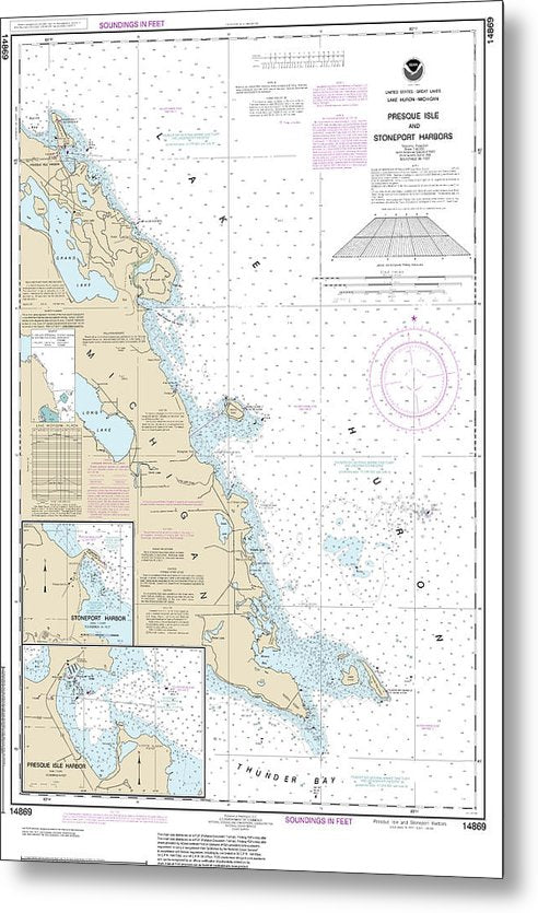 A beuatiful Metal Print of the Nautical Chart-14869 Thunder Bay Island-Presque Isle, Stoneport Harbor, Resque Isle Harbor - Metal Print by SeaKoast.  100% Guarenteed!