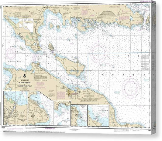 Nautical Chart-14881 Detour Passage-Waugoshance Pt, Hammond Bay Harbor, Mackinac Island, Cheboygan, Mackinaw City, St Lgnace Canvas Print