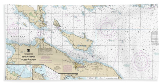 Nautical Chart-14881 Detour Passage-waugoshance Pt, Hammond Bay Harbor, Mackinac Island, Cheboygan, Mackinaw City, St Lgnace - Bath Towel