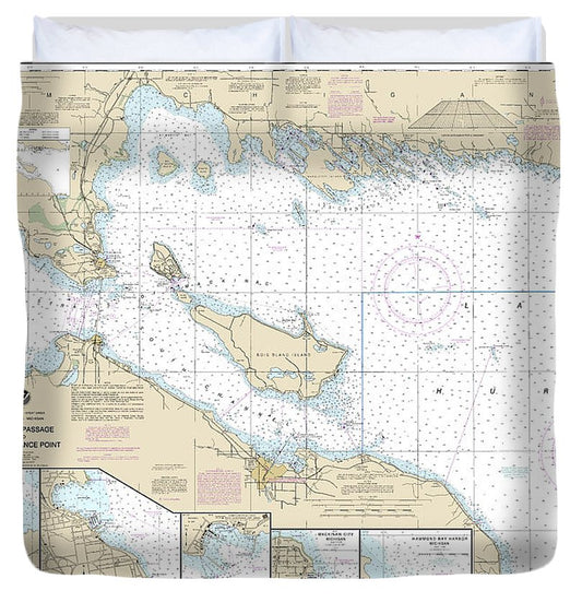 Nautical Chart 14881 Detour Passage Waugoshance Pt, Hammond Bay Harbor, Mackinac Island, Cheboygan, Mackinaw City, St Lgnace Duvet Cover