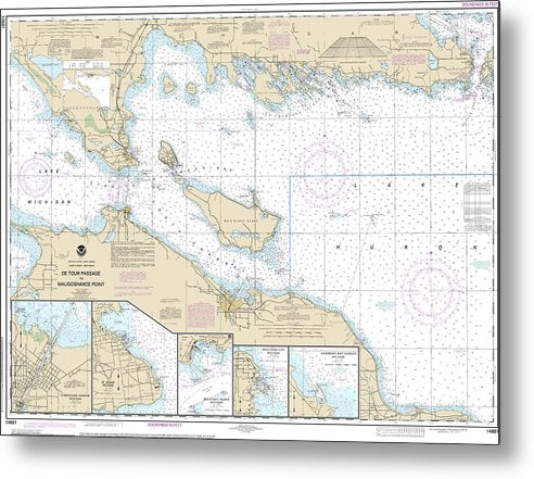 A beuatiful Metal Print of the Nautical Chart-14881 Detour Passage-Waugoshance Pt, Hammond Bay Harbor, Mackinac Island, Cheboygan, Mackinaw City, St Lgnace - Metal Print by SeaKoast.  100% Guarenteed!