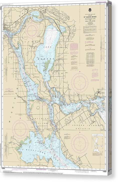 Nautical Chart-14883 St Marys River - Munuscong Lake-Sault Ste Marie Canvas Print