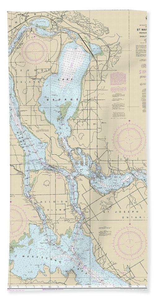 Nautical Chart-14883 St Marys River - Munuscong Lake-sault Ste Marie - Bath Towel