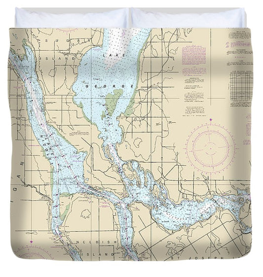 Nautical Chart 14883 St Marys River Munuscong Lake Sault Ste Marie Duvet Cover