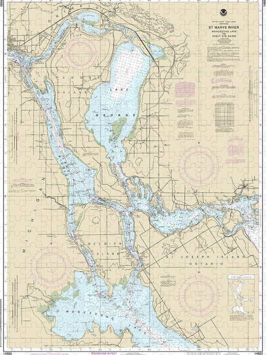 Nautical Chart 14883 St Marys River Munuscong Lake Sault Ste Marie Puzzle