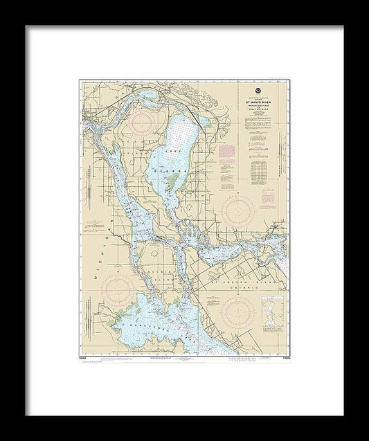 A beuatiful Framed Print of the Nautical Chart-14883 St Marys River - Munuscong Lake-Sault Ste Marie by SeaKoast