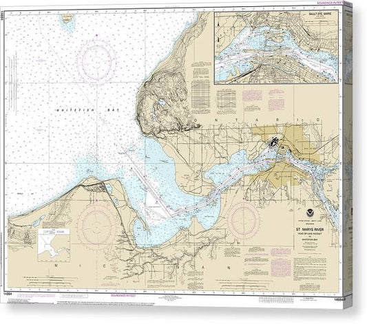 Nautical Chart-14884 St Marys River - Head-Lake Nicolet-Whitefish Bay, Sault Ste Marie Canvas Print