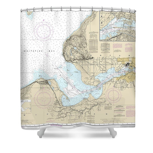 Nautical Chart 14884 St Marys River Head Lake Nicolet Whitefish Bay, Sault Ste Marie Shower Curtain