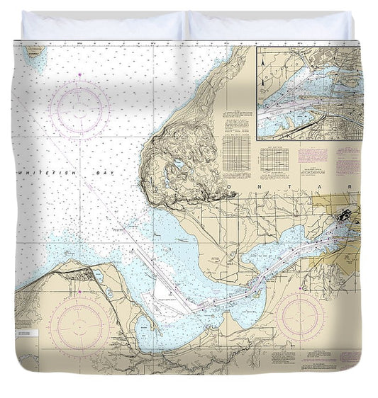 Nautical Chart 14884 St Marys River Head Lake Nicolet Whitefish Bay, Sault Ste Marie Duvet Cover