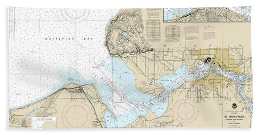 Nautical Chart-14884 St Marys River - Head-lake Nicolet-whitefish Bay, Sault Ste Marie - Beach Towel
