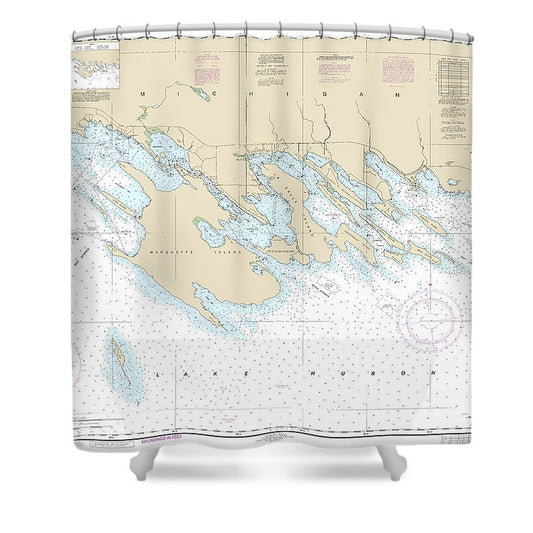 Nautical Chart 14885 Les Cheneaux Islands Shower Curtain