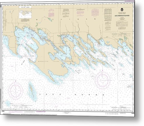 A beuatiful Metal Print of the Nautical Chart-14885 Les Cheneaux Islands - Metal Print by SeaKoast.  100% Guarenteed!