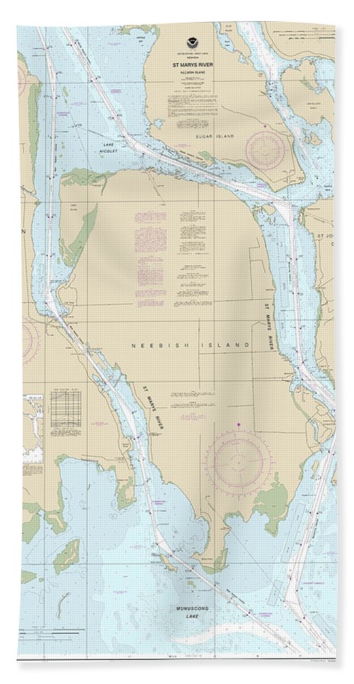 Nautical Chart-14887 St Marys River - Neebish Island - Bath Towel