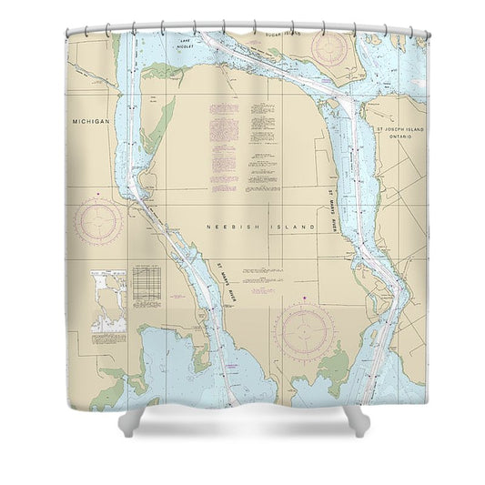 Nautical Chart 14887 St Marys River Neebish Island Shower Curtain