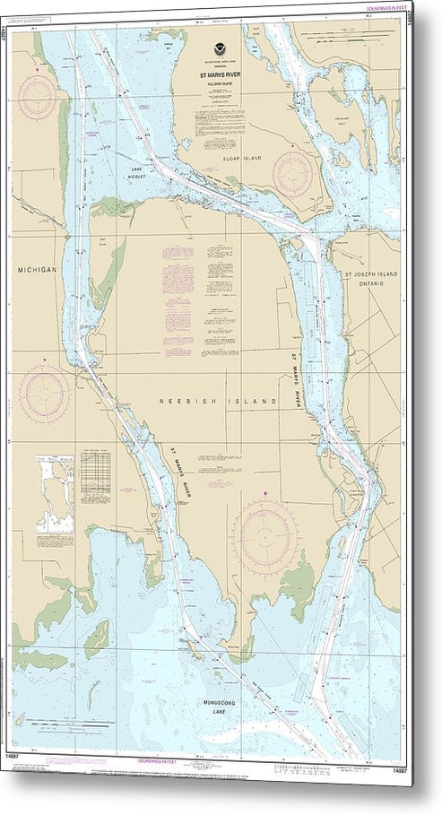 A beuatiful Metal Print of the Nautical Chart-14887 St Marys River - Neebish Island - Metal Print by SeaKoast.  100% Guarenteed!