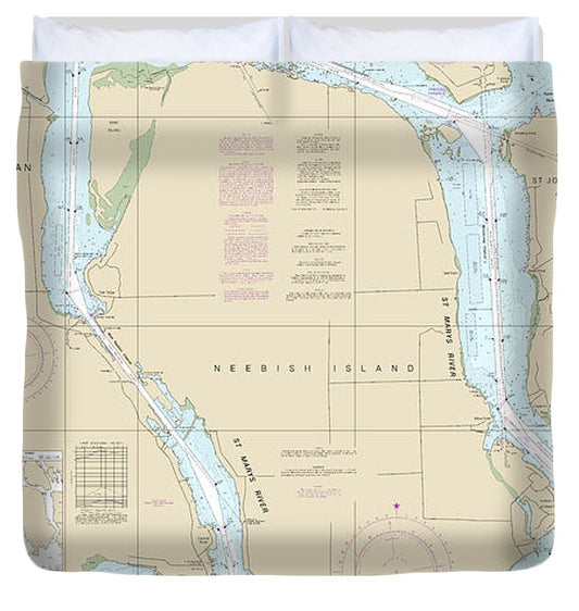 Nautical Chart 14887 St Marys River Neebish Island Duvet Cover