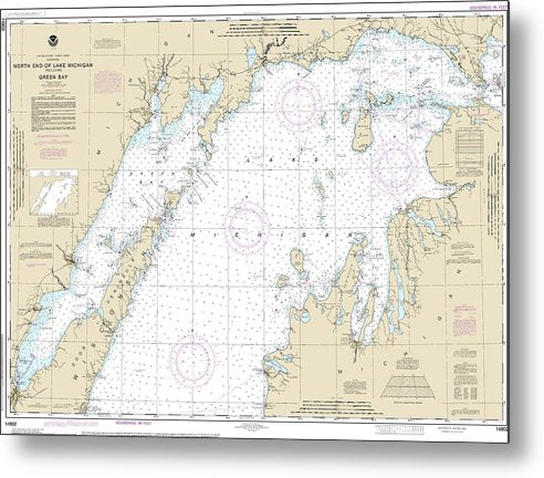 A beuatiful Metal Print of the Nautical Chart-14902 North End-Lake Michigan, Including Green Bay - Metal Print by SeaKoast.  100% Guarenteed!