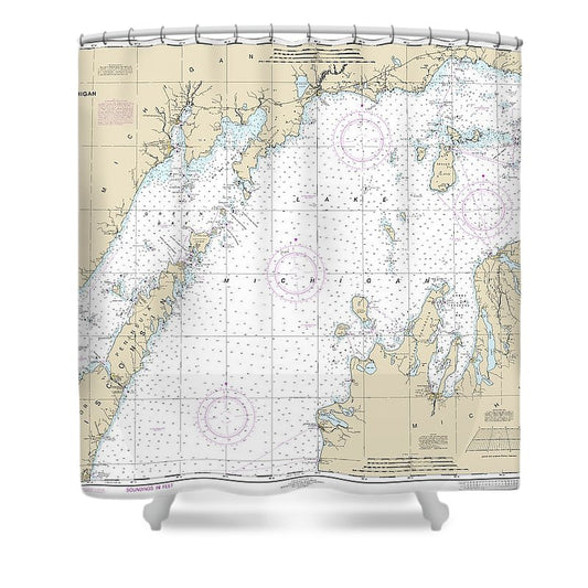 Nautical Chart 14902 North End Lake Michigan, Including Green Bay Shower Curtain