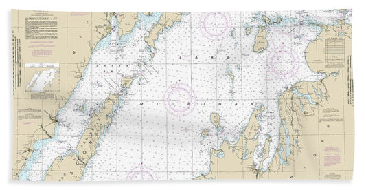 Nautical Chart-14902 North End-lake Michigan, Including Green Bay - Bath Towel