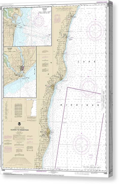Nautical Chart-14903 Algoma-Sheboygan, Kewaunee, Two Rivers Canvas Print